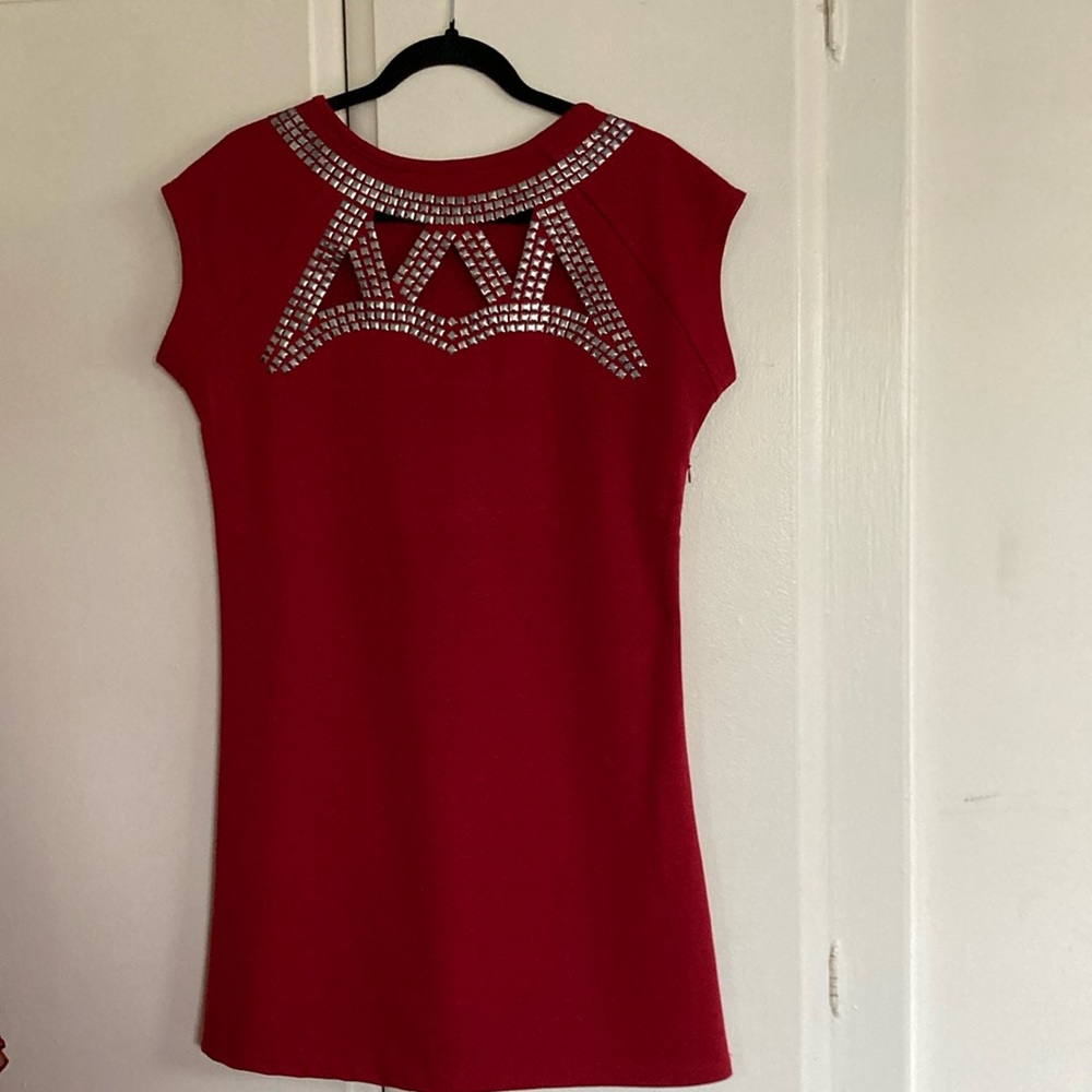 Red Dress with Silver Embellishments